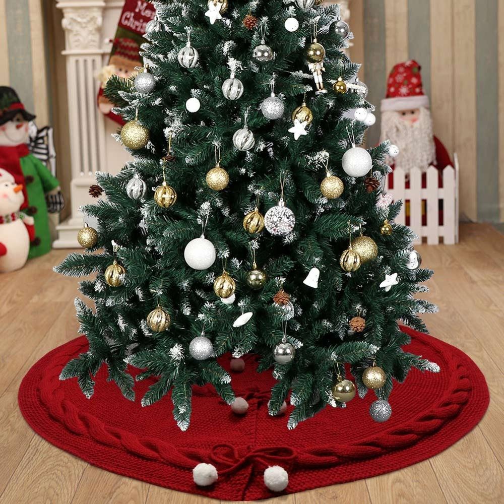 Red Knitted Christmas Tree Skirt